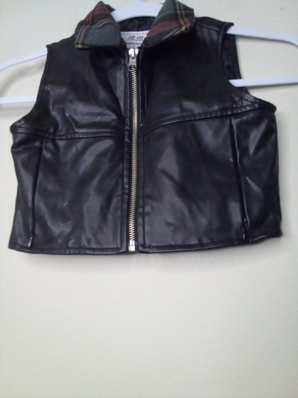 BB Collections Faux Leather Vest Kids Girls 4 Full Zip Sleeveless Plaid Pockets - Picture 6 of 14